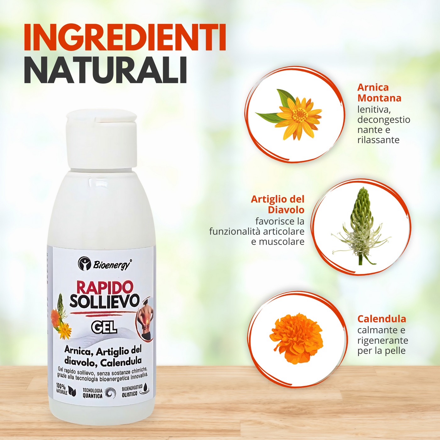 Gel Rapido Sollievo Bioenergy con Arnica lenitiva, Artiglio del Diavolo per articolazioni e Calendula calmante – ingredienti naturali per il benessere muscolare